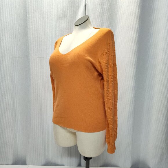 Vila Milano V-Neck Sweater Womens XL Textured Bishop Sleeves Peach Color - Picture 4 of 7